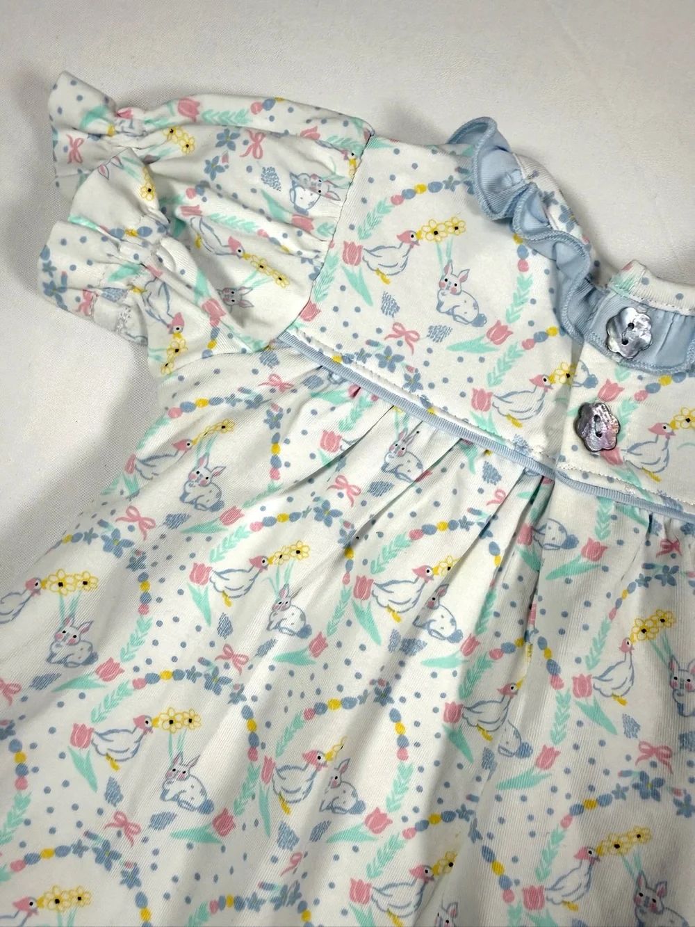 ISHTEX Goose Bunny Dress Baby Girl 6M Country Cottagecore Easter‎ Pastel Ruffle